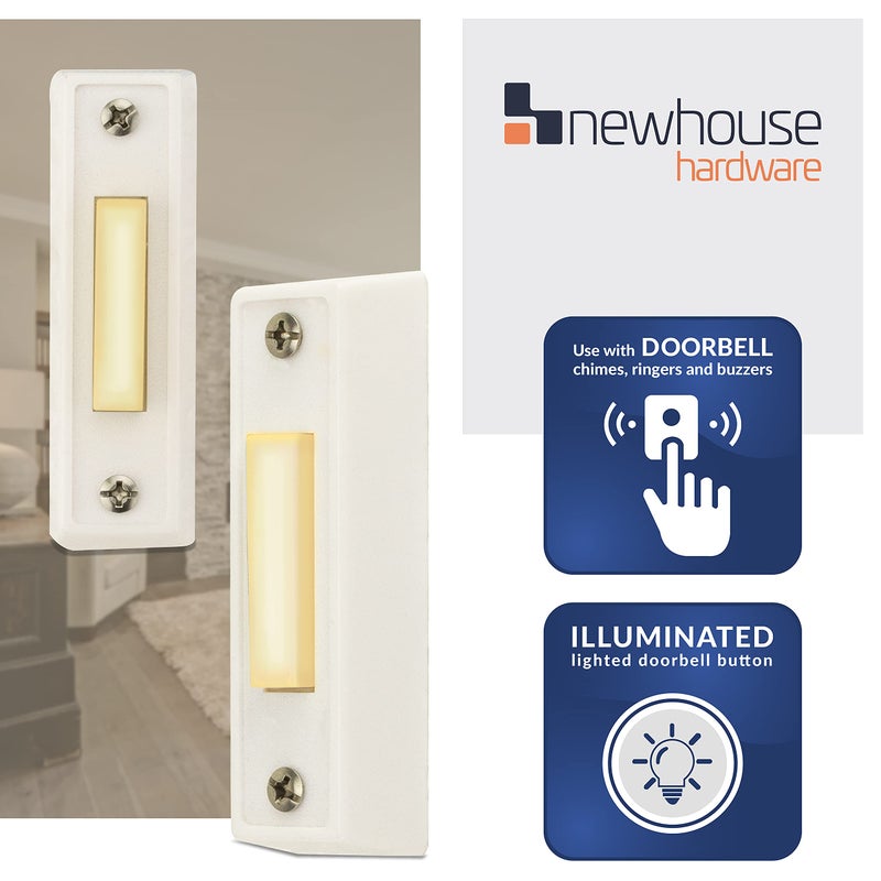 Newhouse Hardware LED Lighted Sturdy Plastic Door Chime Push Button BT3WL White | Classic Rectangular Lighted Door Bell Button | Replacement Wired Doorbell Button for Most Door Bell Chimes - Image 3